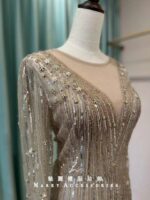 香檳金V領蕾絲透膚亮片流線媽媽禮服