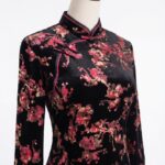 黑絨梅花刺繡旗袍媽媽禮服