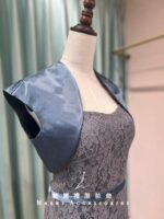 深灰花瓣緞面小外套高腰媽媽禮服