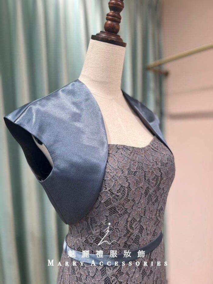 深灰花瓣緞面小外套高腰媽媽禮服