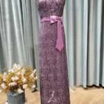 紫羅蘭印花蝴蝶緞帶媽媽禮服