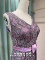 紫羅蘭印花蝴蝶緞帶媽媽禮服