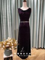 葡萄紫星芒亮片高腰媽媽禮服