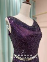 葡萄紫星芒亮片高腰媽媽禮服