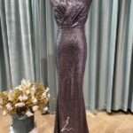 藕紫滿版亮片抓皺魚尾媽媽禮服