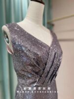 藕紫滿版亮片抓皺魚尾媽媽禮服