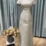 淡綠小碎花編織排釦旗袍媽媽禮服