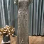 嫩綠珠鑽蕾絲包肩媽媽禮服