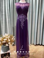 紫羅蘭絲絨抓皺宮廷花媽媽禮服
