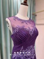 紫羅蘭絲絨抓皺宮廷花媽媽禮服