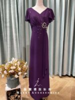 紫羅蘭交叉抓皺飄飄袖媽媽禮服