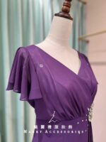 紫羅蘭交叉抓皺飄飄袖媽媽禮服