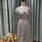 雪花灰愛心碎片織花短媽媽禮服