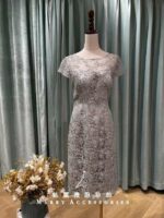 雪花灰愛心碎片織花短媽媽禮服