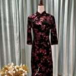 黑絨梅花刺繡旗袍媽媽禮服