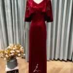 酒紅碎亮斗篷披風媽媽禮服