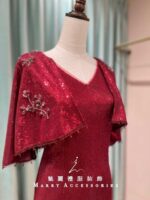 酒紅碎亮斗篷披風媽媽禮服