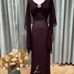 葡萄紫雪紡胸花抓皺媽媽禮服