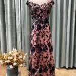 玫瑰粉亮紗藍花媽媽禮服