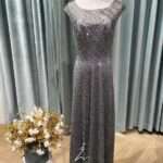 質感灰流線珠鑽紫內襯媽媽禮服