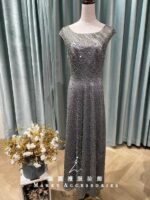 質感灰流線珠鑽紫內襯媽媽禮服