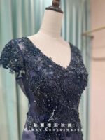 藏藍縫珠漸層紫紗裙媽媽禮服