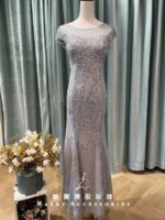 水藍滿鑽珍珠魚尾媽媽禮服