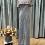 藍灰銀蔥管珠斗篷媽媽禮服