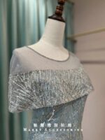 藍灰銀蔥管珠斗篷媽媽禮服