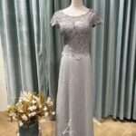 灰白浮雕花葉絲裙媽媽禮服