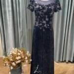 藏藍亮片珠花線條感媽媽禮服
