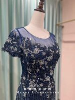 藏藍亮片珠花線條感媽媽禮服