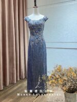 藍紫流線管珠緹花台中媽媽禮服