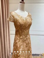 金色亮紗蕾絲花紋台中媽媽禮服