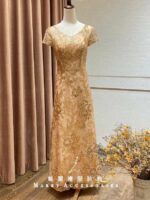 金色亮紗蕾絲花紋台中媽媽禮服