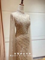 銀鑽水晶高領蕾絲水袖台中媽媽禮服