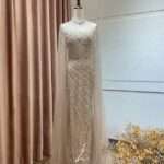 銀鑽水晶高領蕾絲水袖台中媽媽禮服