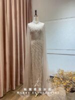 銀鑽水晶高領蕾絲水袖台中媽媽禮服