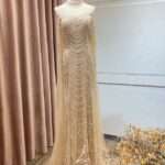 香檳金珍珠水鑽挖肩水袖台中媽媽禮服