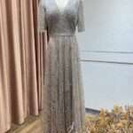 灰銀鑲鑽蕾絲收腰禮服