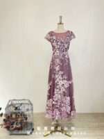 葡萄紫白花藤刺繡禮服