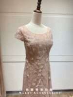 櫻花粉珍珠縫花紗裙禮服