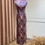 深紫古典花紋刺繡旗袍台中媽媽禮服