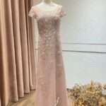 櫻花粉珍珠縫花紗裙台中媽媽禮服