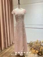 櫻花粉珍珠縫花紗裙台中媽媽禮服