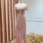 櫻花粉立體織花流線台中媽媽禮服