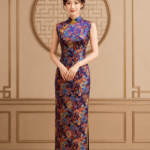 深紫古典花紋刺繡旗袍台中媽媽禮服
