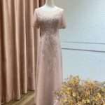 櫻花粉百合縫珠流線台中媽媽禮服