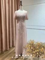 櫻花粉百合縫珠流線台中媽媽禮服