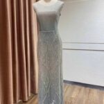 蒂芬妮綠漸層灰緞帶結排鑽禮服